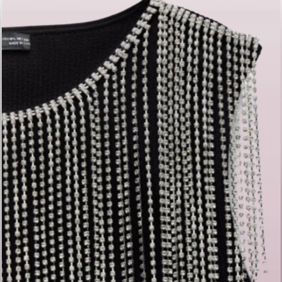 ZARA fringed seamless rhinestone black crop top size extra small/small - Picture 8 of 14